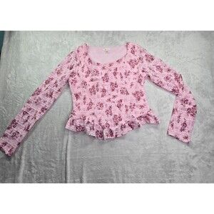 Self❤️E Shirt Women's XL X-Large Pink Boho Peasant Long Sleeve Top Lace Floral